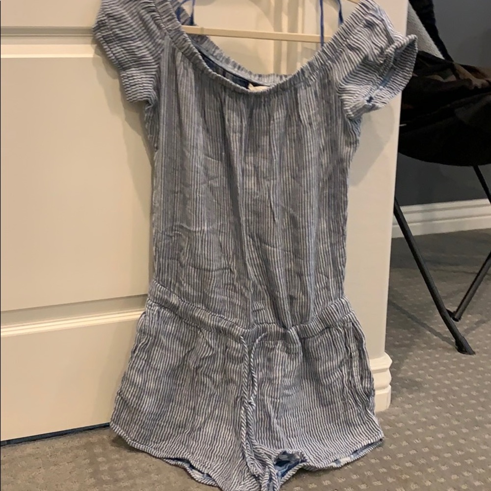 Bella Dahl blue and white striped romper